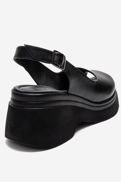 LAURE - Black Genuine Leather Platform Sandal (Women)