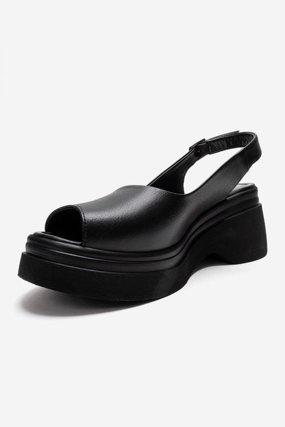 LAURE - Black Genuine Leather Platform Sandal (Women)