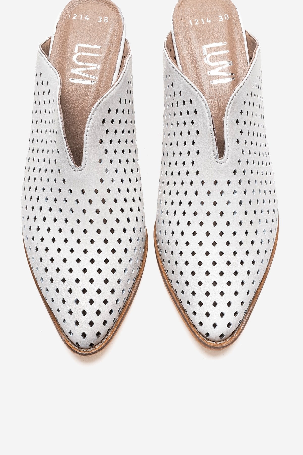 TOEN - Mules de tacón grueso de cuero genuino blancas (Mujer)