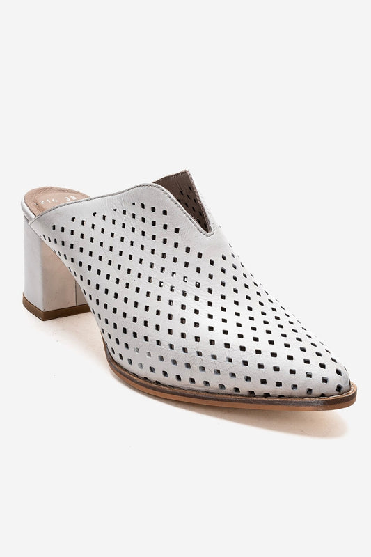 TOEN - Mules de tacón grueso de cuero genuino blancas (Mujer)