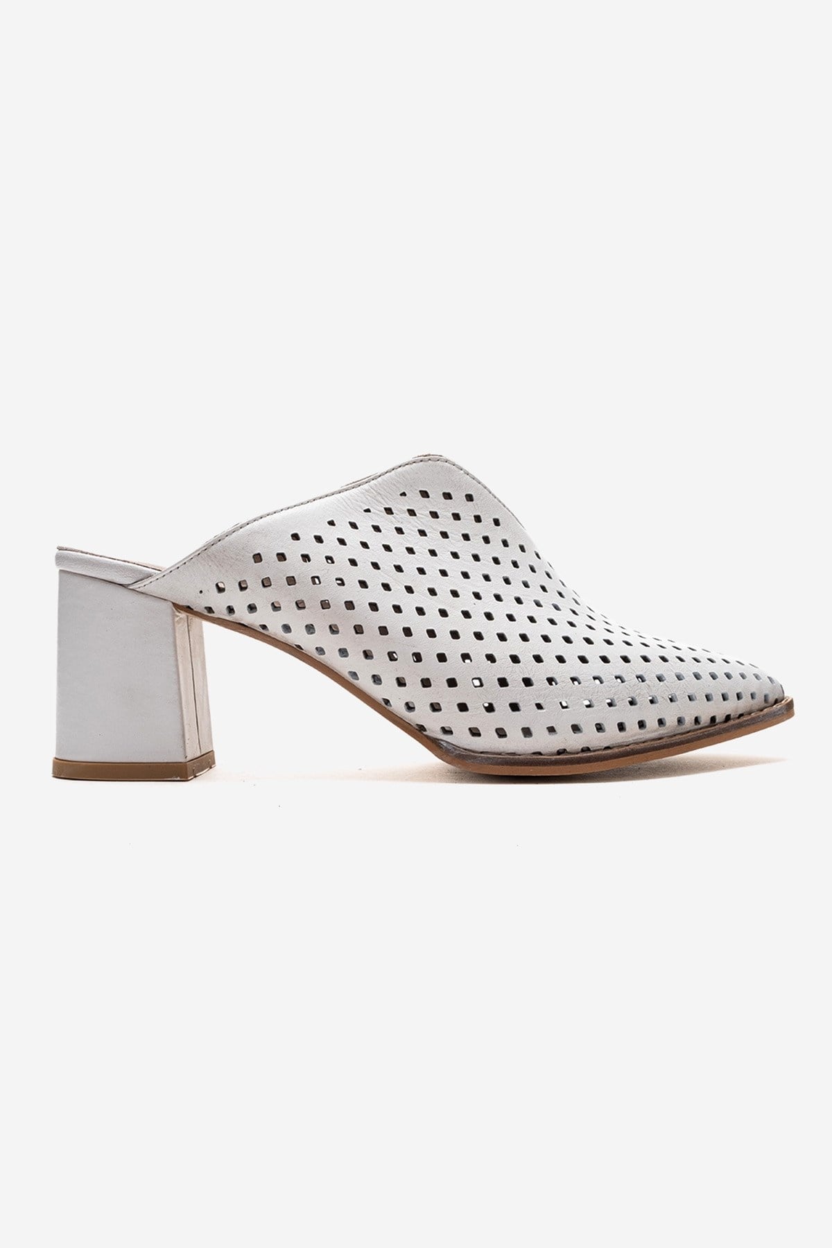 TOEN - Mules de tacón grueso de cuero genuino blancas (Mujer)