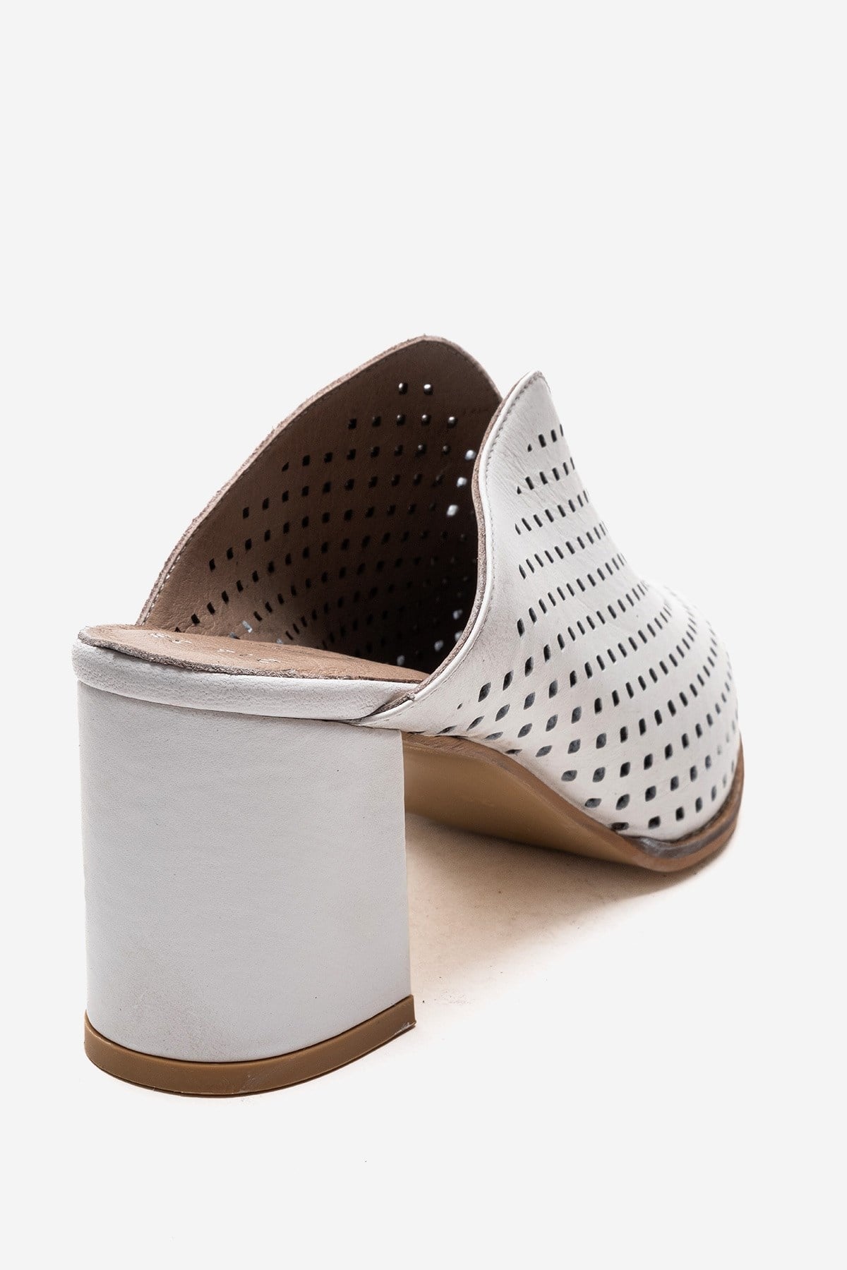TOEN - Mules de tacón grueso de cuero genuino blancas (Mujer)