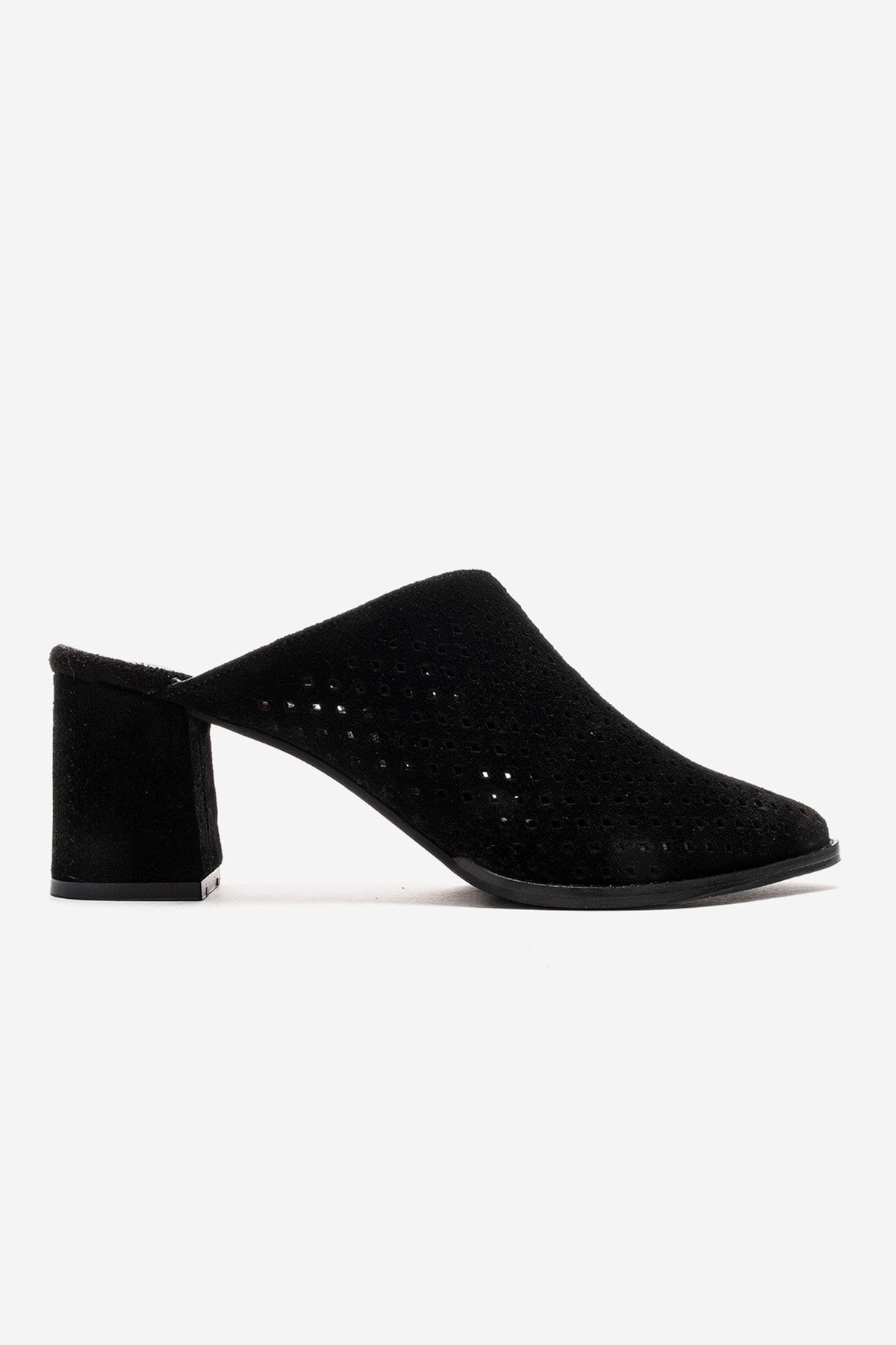 TOEN - Zueco de tacón cuadrado de cuero de ante auténtico negro (Mujer)
