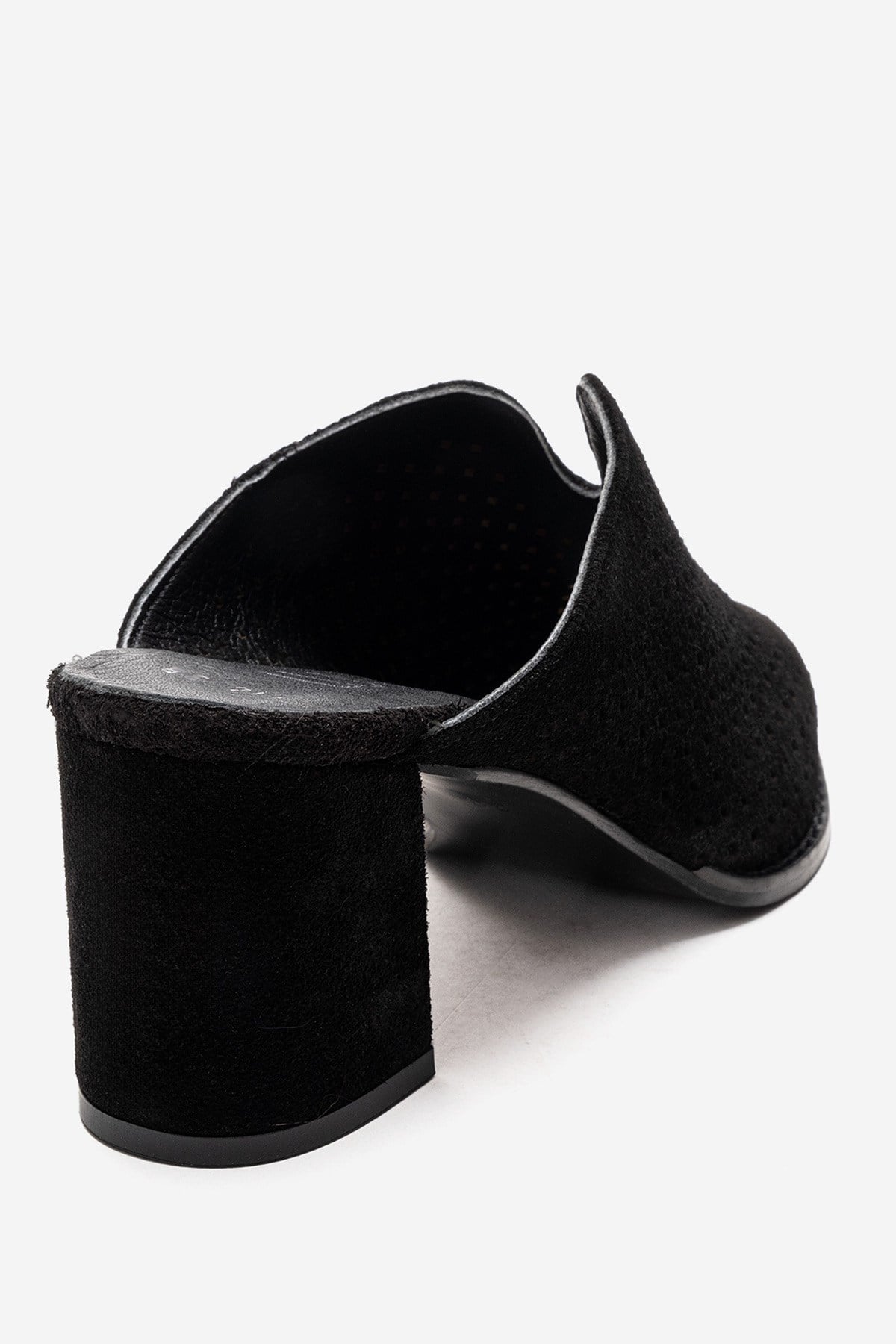 TOEN - Zueco de tacón cuadrado de cuero de ante auténtico negro (Mujer)