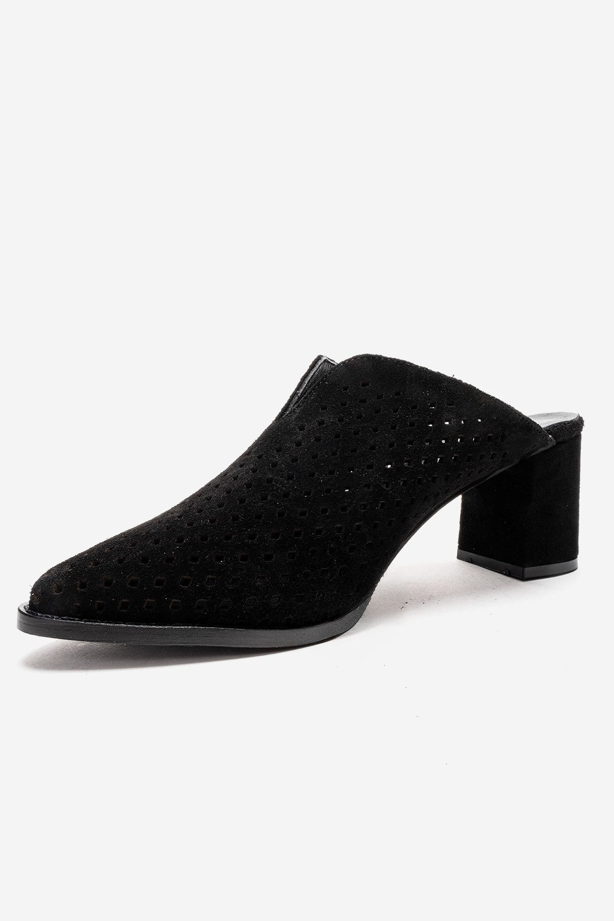 TOEN - Zueco de tacón cuadrado de cuero de ante auténtico negro (Mujer)