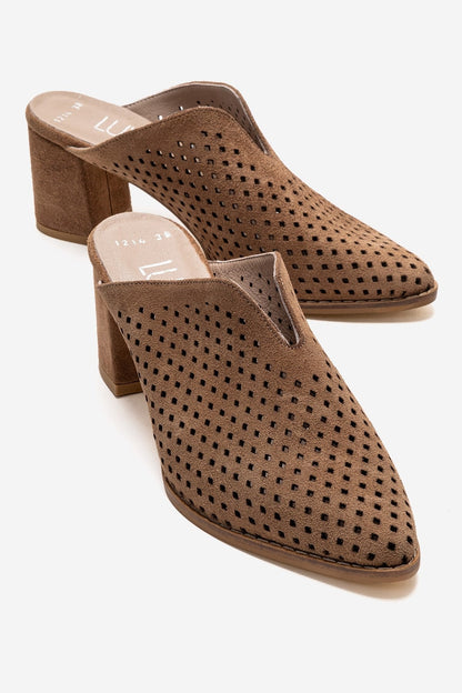 TOEN - Camel Genuine Leather Block Heel Mule (Women)
