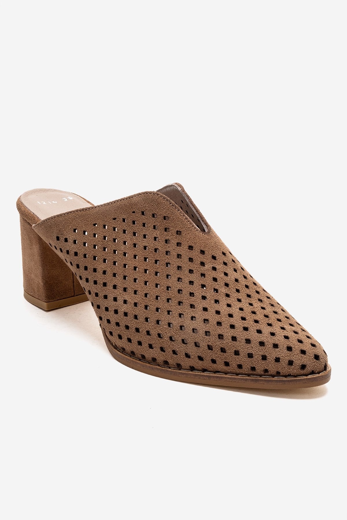 TOEN - Camel Genuine Leather Block Heel Mule (Women)