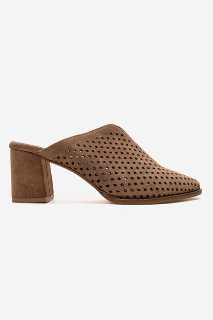 TOEN - Camel Genuine Leather Block Heel Mule (Women)