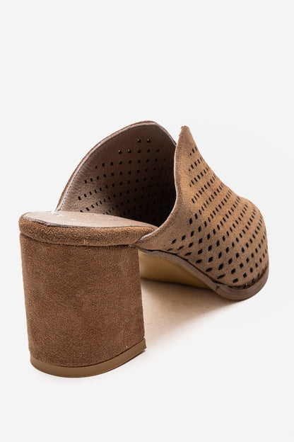 TOEN - Camel Genuine Leather Block Heel Mule (Women)