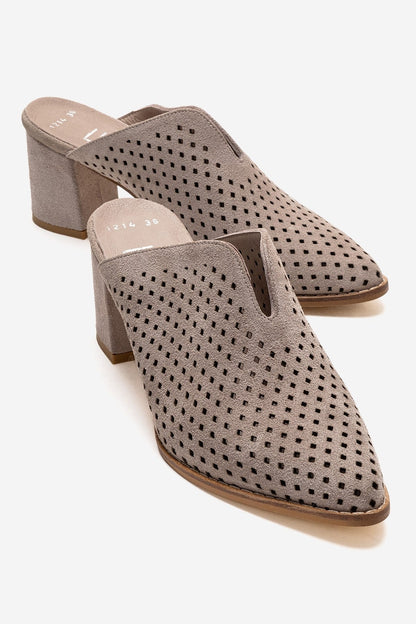 TOEN - Beige Genuine Leather Block Heel Mule (Women)