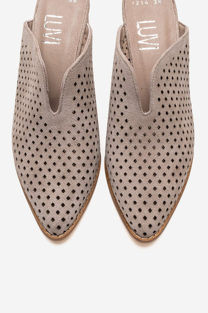 TOEN - Beige Genuine Leather Block Heel Mule (Women)