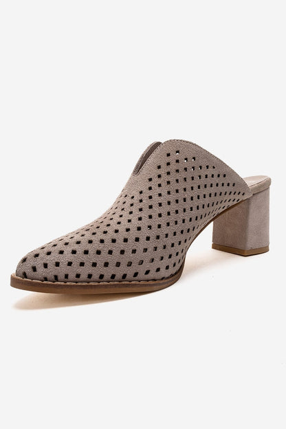 TOEN - Beige Genuine Leather Block Heel Mule (Women)