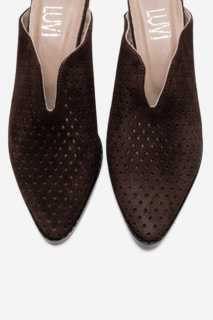 TOEN - Brown Genuine Leather Block Heel Mule (Women)