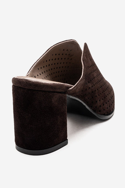 TOEN - Brown Genuine Leather Block Heel Mule (Women)