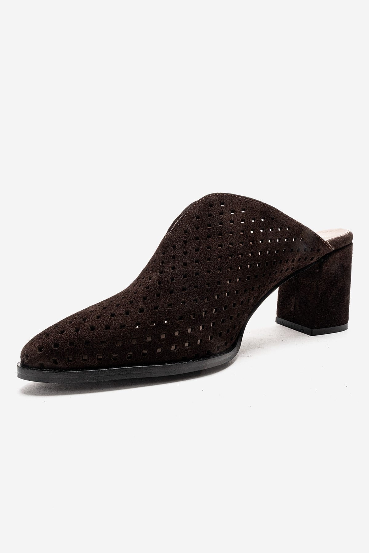 TOEN - Brown Genuine Leather Block Heel Mule (Women)