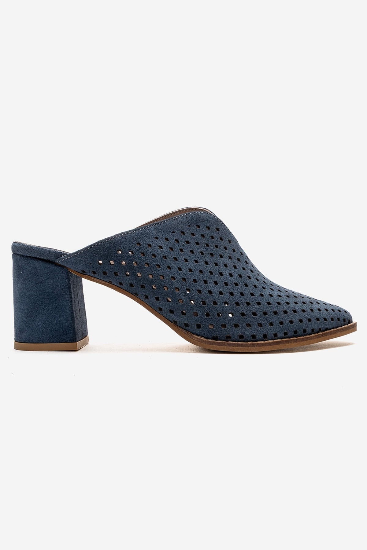 TOEN - Mules de tacón ancho de cuero genuino azul denim (Mujer)