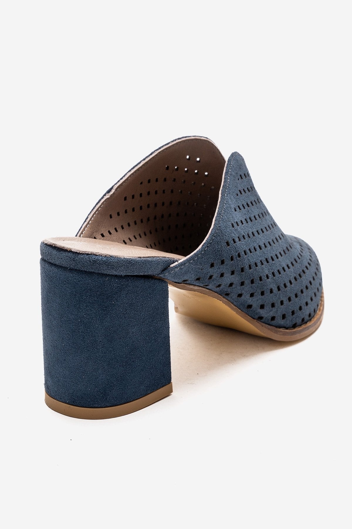 TOEN - Mules de tacón ancho de cuero genuino azul denim (Mujer)