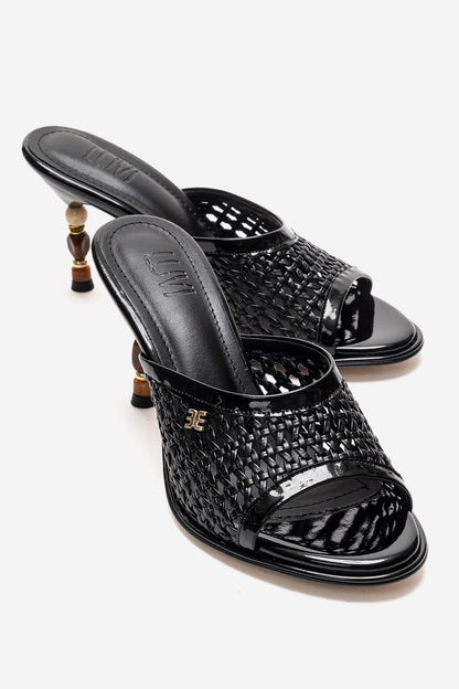 Selvian - Black Beaded Heel Slide (Women)