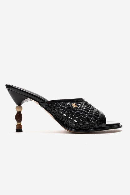 Selvian - Black Beaded Heel Slide (Women)