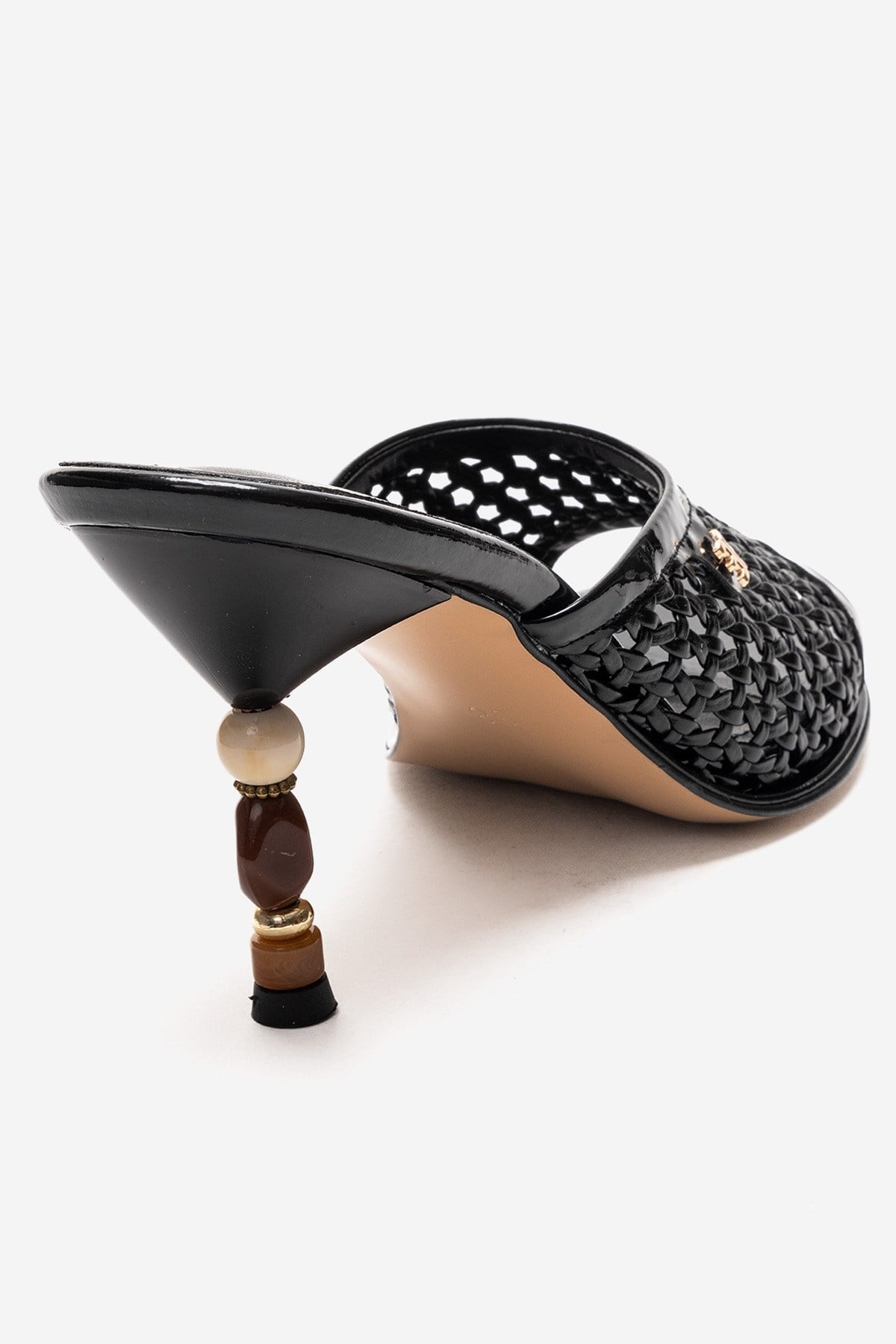 Selvian - Black Beaded Heel Slide (Women)