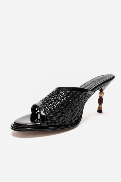 Selvian - Black Beaded Heel Slide (Women)