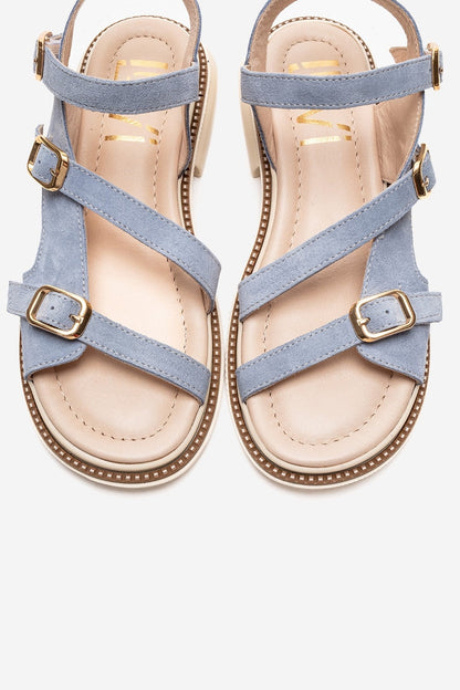 MOREZ - Blue Genuine Suede Leather Sandal (Women)