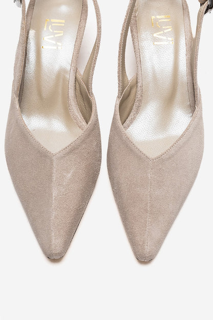 DIORIS - Beige Genuine Leather Slingback Kitten Heel Pointed Toe Pump (Women)