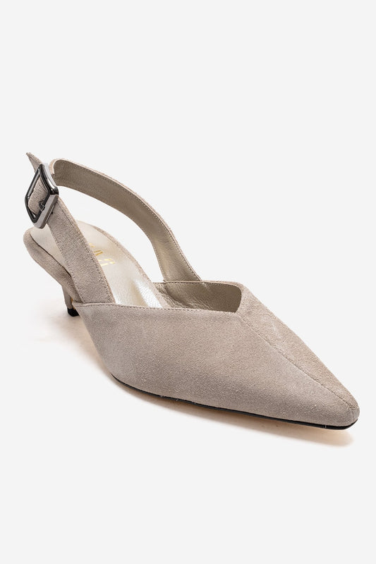 DIORIS - Zapatilla de tacón bajo slingback con punta en piel genuina color beige (mujer)