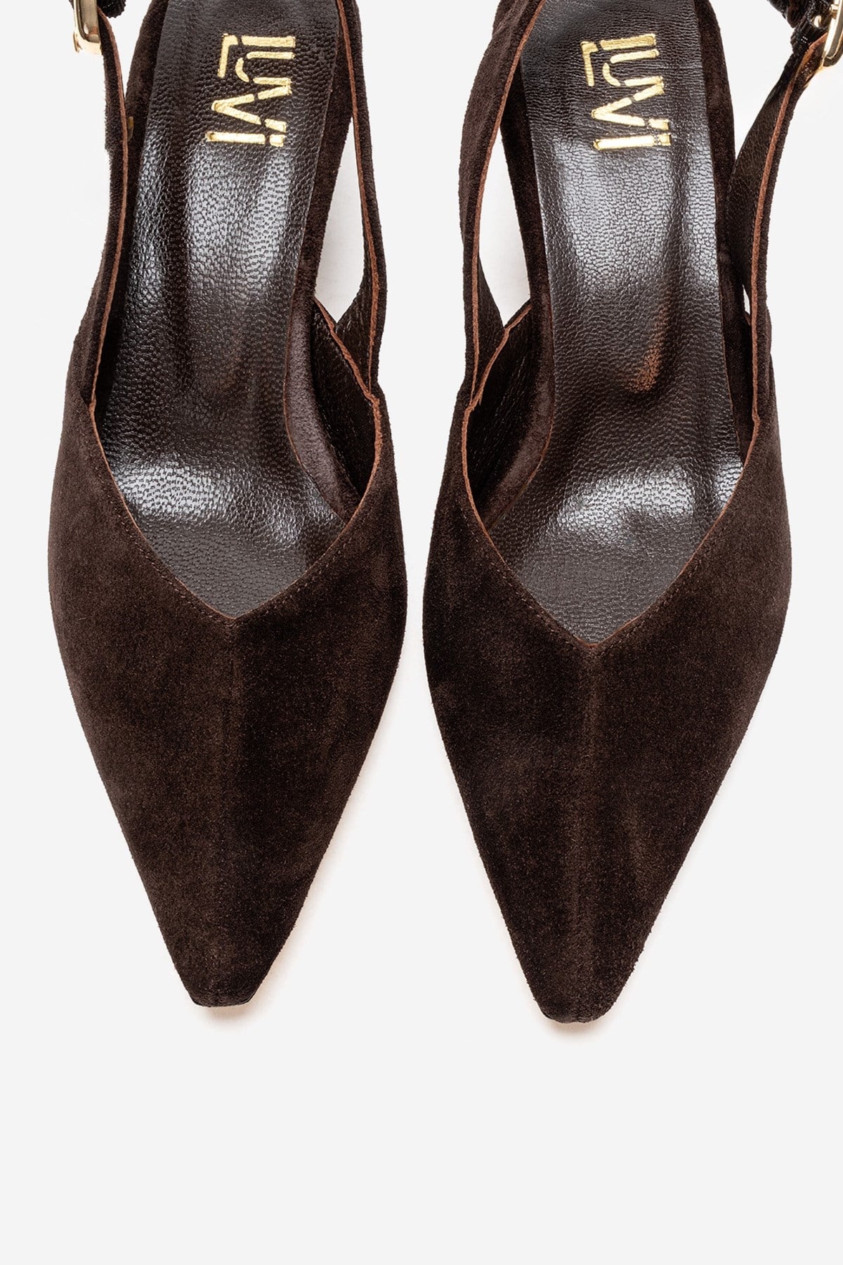 DIORIS - Brown Genuine Leather Slingback Kitten Heel Pointed Toe Pump (Women)
