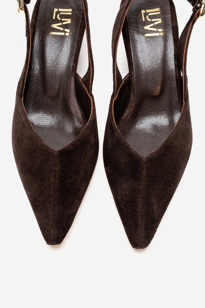 DIORIS - Brown Genuine Leather Slingback Kitten Heel Pointed Toe Pump (Women)