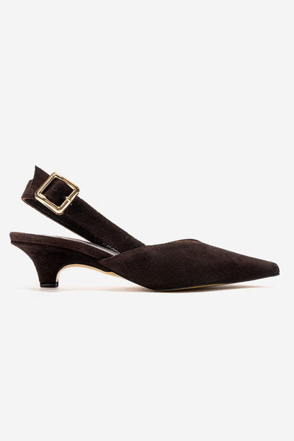 DIORIS - Brown Genuine Leather Slingback Kitten Heel Pointed Toe Pump (Women)