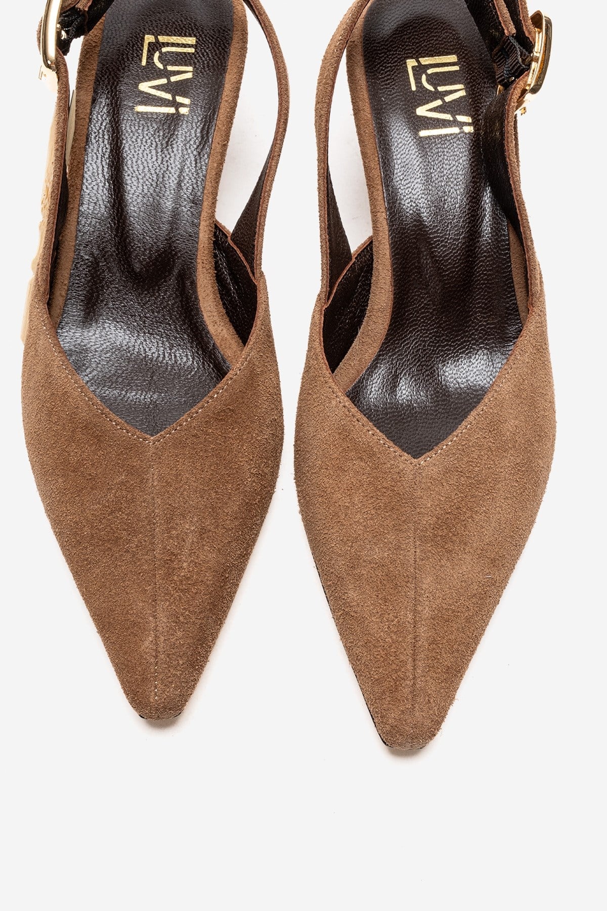 DIORIS - Camel Genuine Leather Slingback Kitten Heel Pointed Toe Pump (Women)