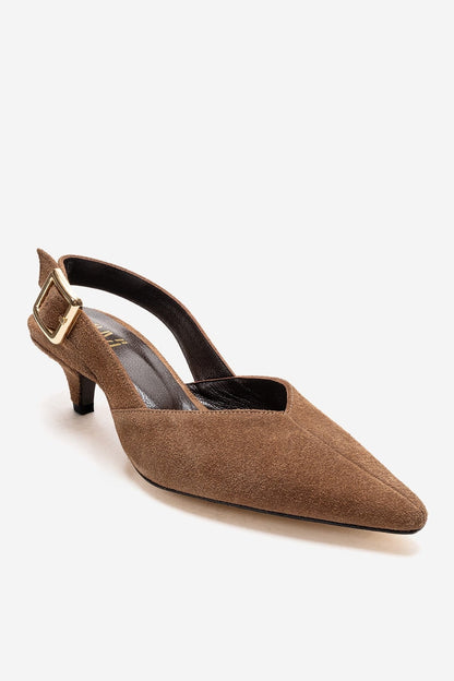 DIORIS - Camel Genuine Leather Slingback Kitten Heel Pointed Toe Pump (Women)