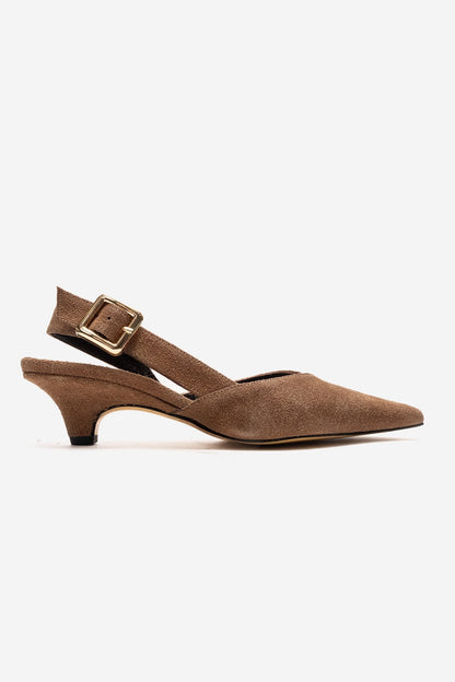 DIORIS - Camel Genuine Leather Slingback Kitten Heel Pointed Toe Pump (Women)
