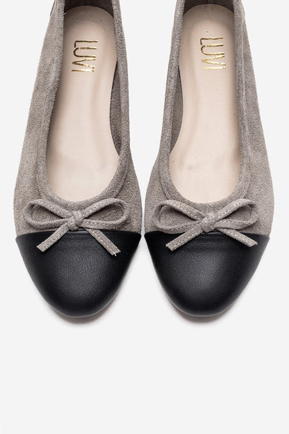 BOLEO - Gray Genuine Leather Ballet Flat (Women)