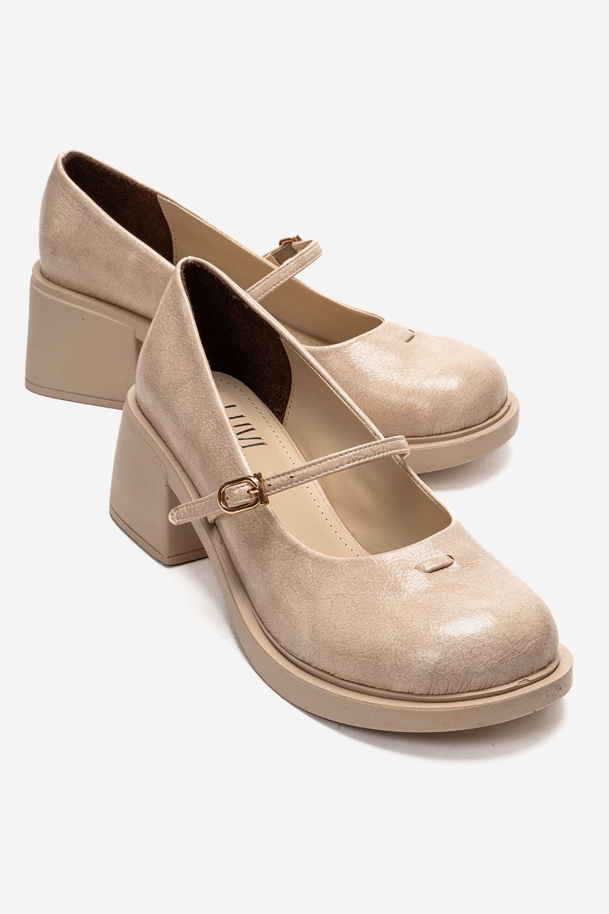 LUANDA - Merli Mary Jane de piel auténtica beige con tacón de bloque (Mujer)