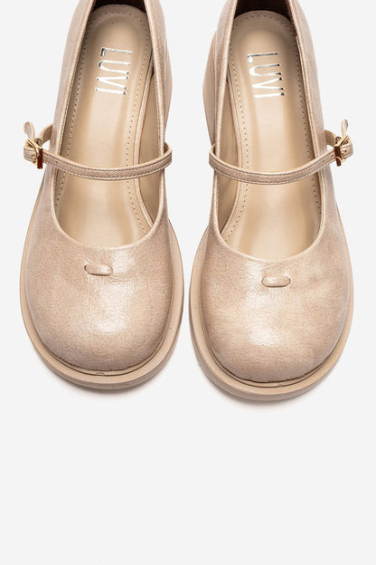 LUANDA - Merli Mary Jane de piel auténtica beige con tacón de bloque (Mujer)