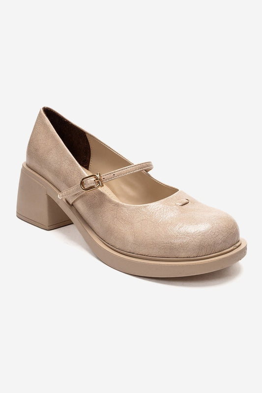 LUANDA - Merli Mary Jane de piel auténtica beige con tacón de bloque (Mujer)