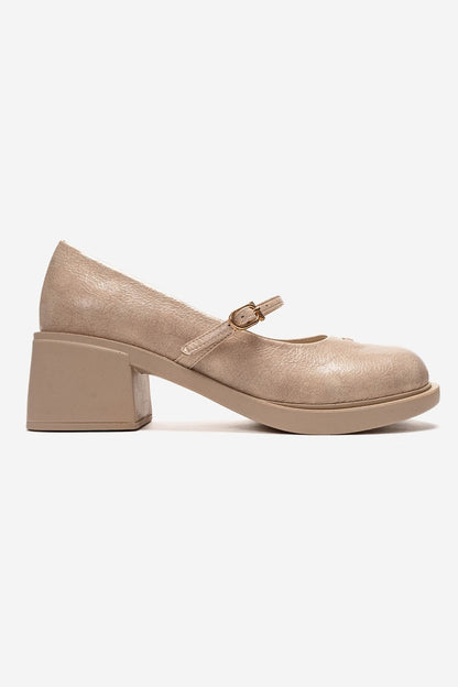 LUANDA - Merli Mary Jane de piel auténtica beige con tacón de bloque (Mujer)