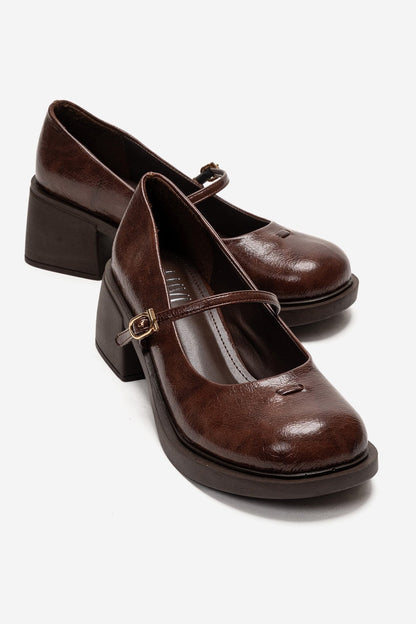LUANDA - Cognac Genuine Leather Block Heel Mary Jane (Women)