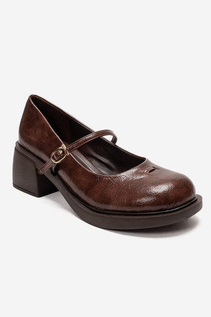 LUANDA - Cognac Genuine Leather Block Heel Mary Jane (Women)