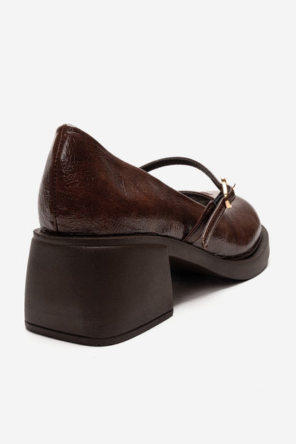 LUANDA - Cognac Genuine Leather Block Heel Mary Jane (Women)