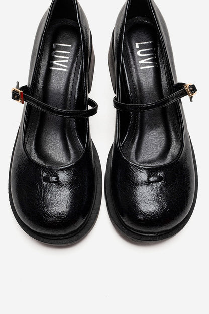 LUANDA - Black Genuine Leather Block Heel Mary Jane (Women)
