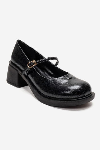 LUANDA - Black Genuine Leather Block Heel Mary Jane (Women)