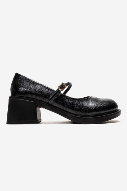 LUANDA - Black Genuine Leather Block Heel Mary Jane (Women)