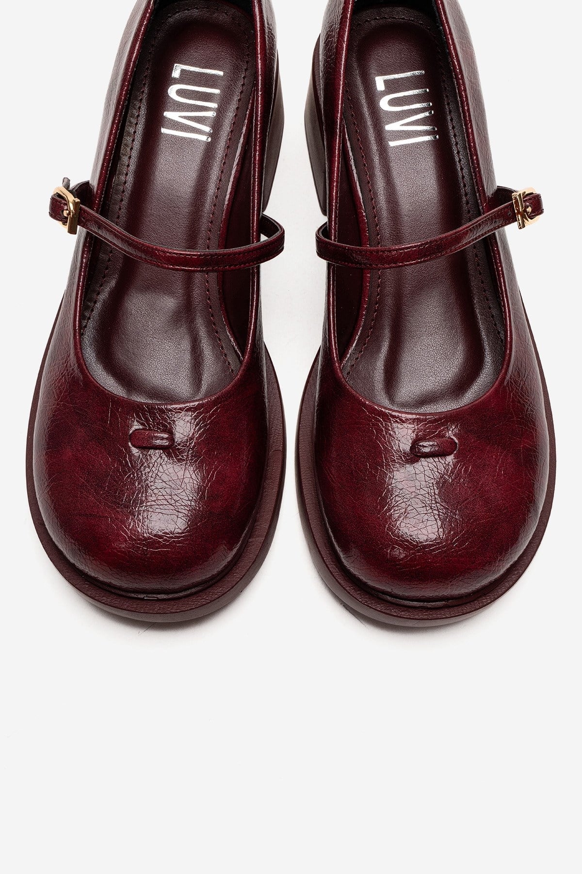 LUANDA - Burgundy Genuine Leather Block Heel Mary Jane (Women)