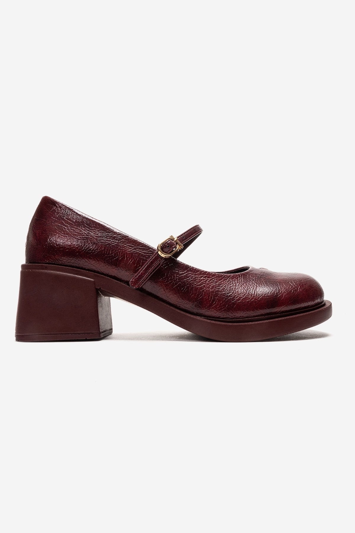 LUANDA - Burgundy Genuine Leather Block Heel Mary Jane (Women)