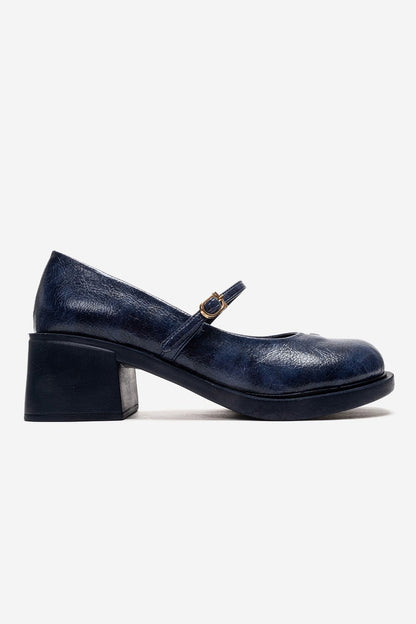 LUANDA - Navy Block Heel Mary Jane Shoe (Women)