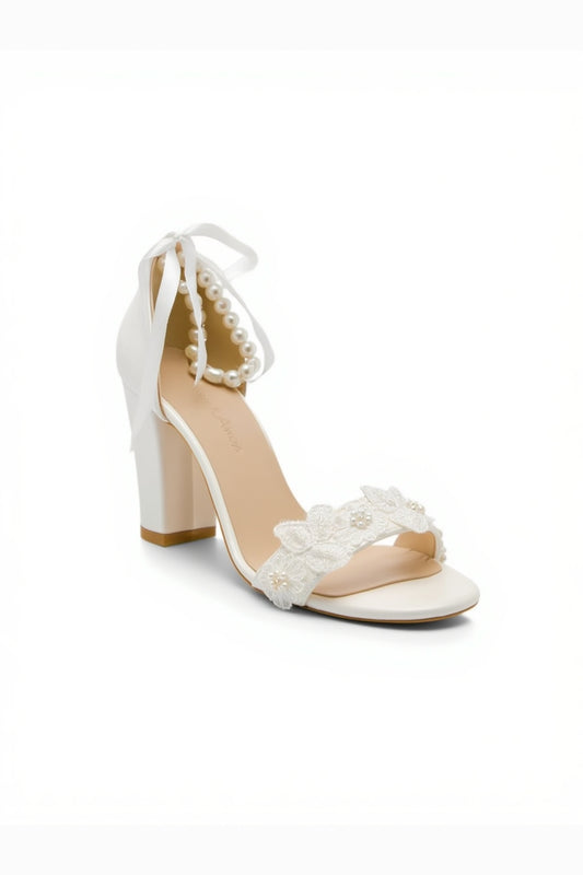 Zapatos de novia Elvian de tacón con bloque floral