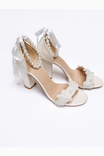 Elvian Floral Block Heels Bridal Shoes